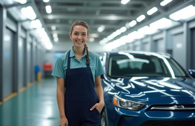 Friendly staff member smiling by a clean car at TEAM CAPTURE CAR WASH LLC